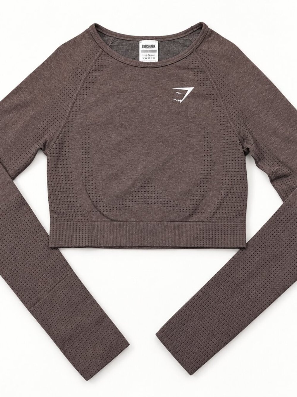 Gymshark Vital Seamless 2.0 long-sleeve crop top in Warm Taupe Marl.